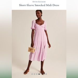 Abercrombie short-sleeve pink smocked midi dress